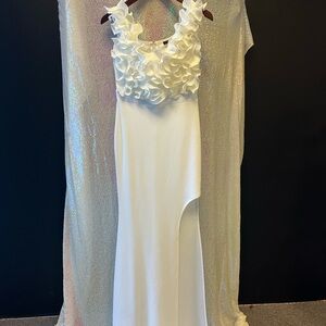 Elegant White Sleeveless Gown with Floral Details
